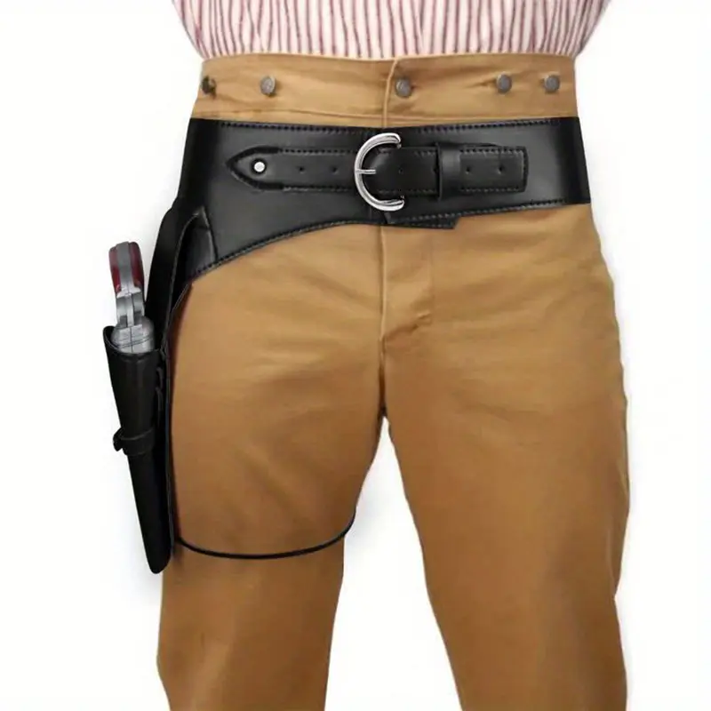 Retro Western-style leather gun holster and belt set, classic American cowboy design with a luxurious feel, fits snugly, fun role-playing accessories, perfect for Halloween, cosplay, outdoor gear, hunting, and shooting—a perfect gift for men.