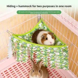 Hamster Guinea Pig Hideout Tent with Tassels Double Layer Ventilated Hanging Shelter for Small Pets Triangle Playhouse Resting House Hiding Hammock Combo Sturdy Animal grass fresh habitat cage