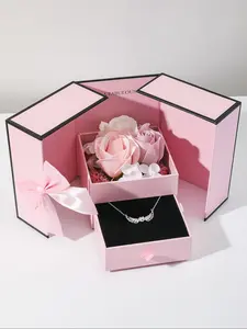 Women's Elegant Rhinestone Decorated Heart & Wing Design Pendant Necklace, Valentine's Day Gift, Exquisite Trendy Pendant Necklace, Chic Jewelry for Party & Daily Clothing Decor with Soap Flower Gift Box