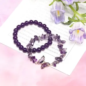 Women's Purple Butterfly Beaded Elegant Bracelet - Natural Stone Beads Charm Jewelry with Jewelry Design, Adjustable Fit, Versatile Fashion Accessory, Daily Wear Valentine's Day Gift,summerwins Fashionable Bangles