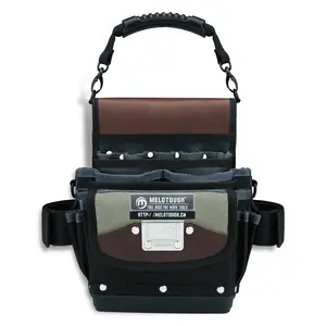 MELOTOUGH Electrician Tool Pouch Bag with Belt Clip, Small Tool Pouch with Hard Bottom and Carrying Strap for HVAC, Carpenter, Technican, Maintenance Professional, Heating, Plumbing (Gray)