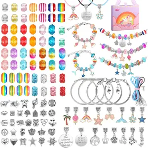 Funtopia Charm Bracelet Making Kit for Girls, 114Pcs Jewelry Making Kit Bracelet Bead Making Supplies, Charm Beads for DIY Craft for Girls Necklace Make
