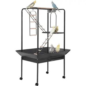 64" Large Bird Cage With Wheels, Parrot Play Stand With Removable Tray, Rotating Rings, Perches, Ladders And Lockable Casters, Activity Center Birdcage for Macaw, Conure, Parakeet, Lovebird, Cockatiel