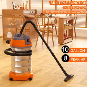 ‌Areyourshop Portable 10 Gallon Large-Capacity Canister Vacuum Cleaner, Bucket-Type Wet-Dry Blast Vacuum, Stainless Steel Shop Vac for Garage, Workshop, Car Detailing & Home Use, 3200W 8 Peak HP