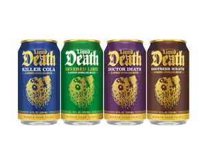 Liquid Death, Soda-Flavored Sparkling Water Variety Pack, 12-Pack (12oz Cans), Low Sugar, Huge Flavor & No Artificial Sweeteners, 4 Flavors: Severed Lime, Doctor Death, Killer Cola, and Rootbeer Wrath