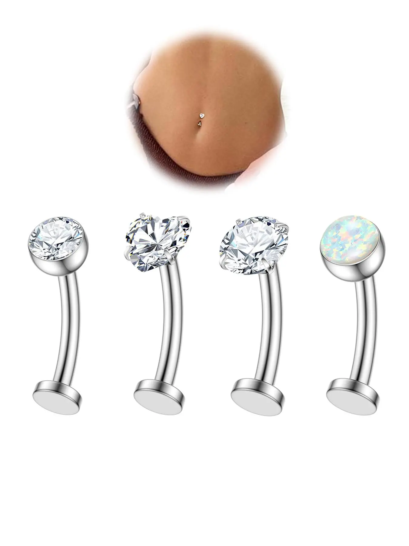 Women's Elegant Floating Belly Rings, Navel Piercing Jewelry, Trendy Flat Back Petite Belly Button Ring, Chic Body Jewelry for Party Decor, Daily Clothing Decor, Body Piercings, Bellybar, Body Jewellery