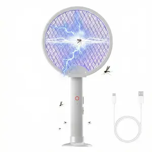 Foldable Electric Fly Swatter Racket 2-in-1 Bug Zapper, 3000V Mosquito Killer with Purple Attractant Light, 1200mAh USB Rechargeable with Support Base, Portable Handheld Mosquito & Insect Killer for Home, Office, Backyard, Patio, Camping