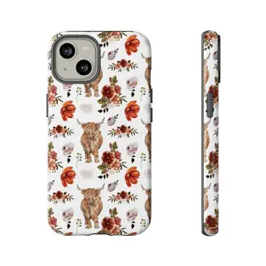 Highland Cow Floral Phone Case: Countryside Elegance