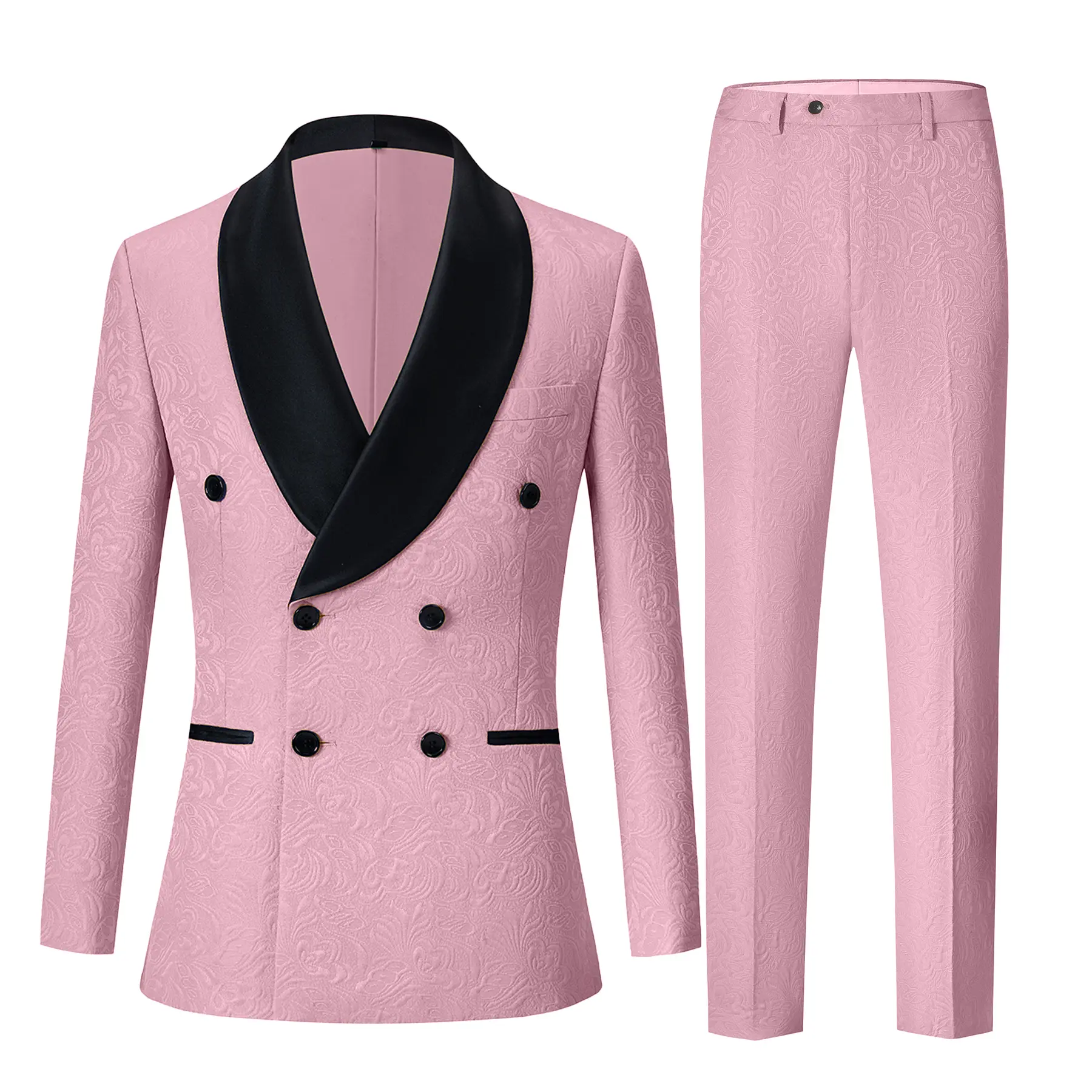Jacquard pattern Mens 2 Piece Suit Slim Fit Double Breasted Solid Color Tuxedo Blazer Pants for Prom Wedding party Suit + Pants wedding suit suit jacket Slim Fit