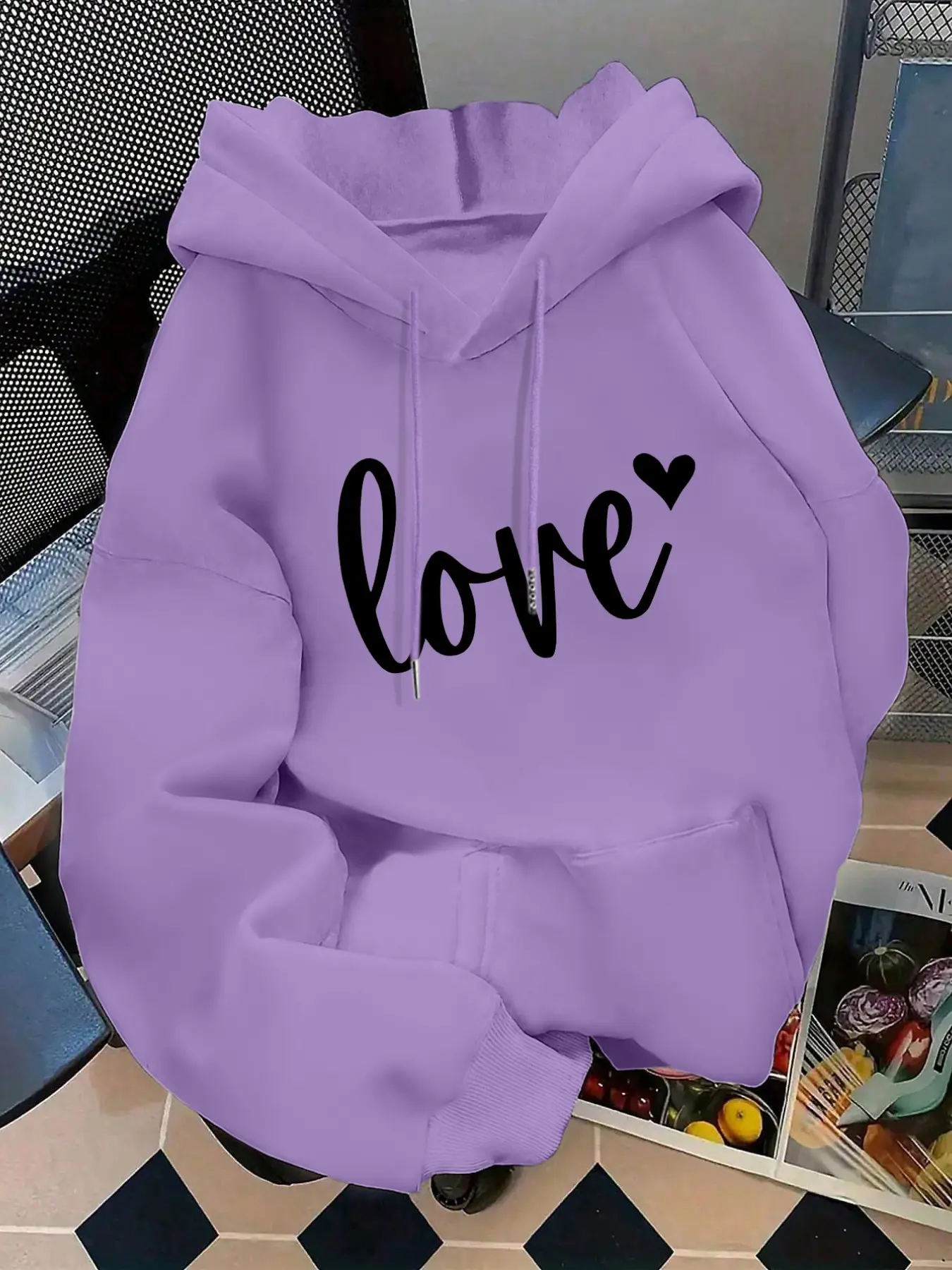 Women's Fashion Fitted Hooded Sweatshirt, Graphic Hoodies, Womenswear, Valentine's Day Love Letter Heart Print, Kangaroo Pocket, Long Sleeve, Fall & Winter Casual Wear