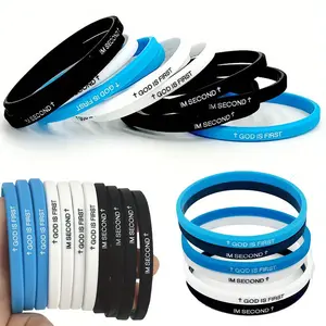 24pcs Soft Silicone Sports Bracelets Set Elastic 'God Is First' And 'I'M Second' Religious Bracelets with Cross Symbol Stackable Casual Wristbands Minimalist 5Mm Wide Wristlet Bracelets Inspirational Spiritual Additions