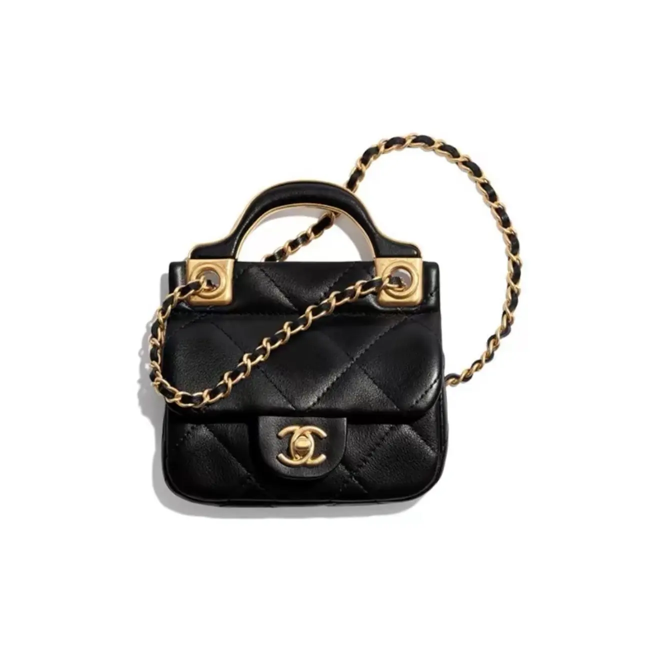 Pre-owned CHANEL Black Leather Mini Hanger Bag with Gold Hardware 2603082