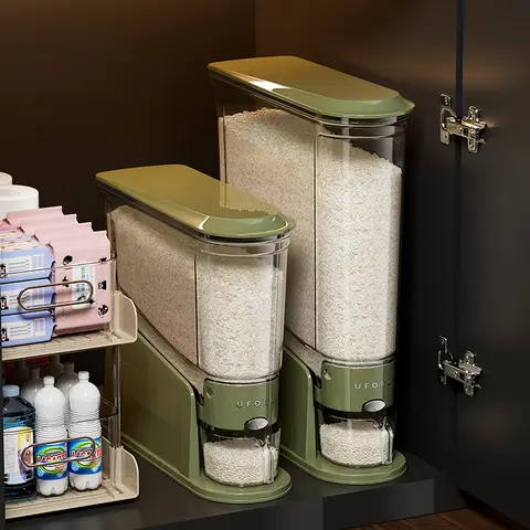 22lb Slim Rice Dispenser - Airtight, Bisphenol A (BPA)-Free, Compartmentalized Moisture-Proof Low-Effort Container for Sealed Food Storage, Storage Organization, Maintains Freshness, Small Space Kitchen Pantry Use