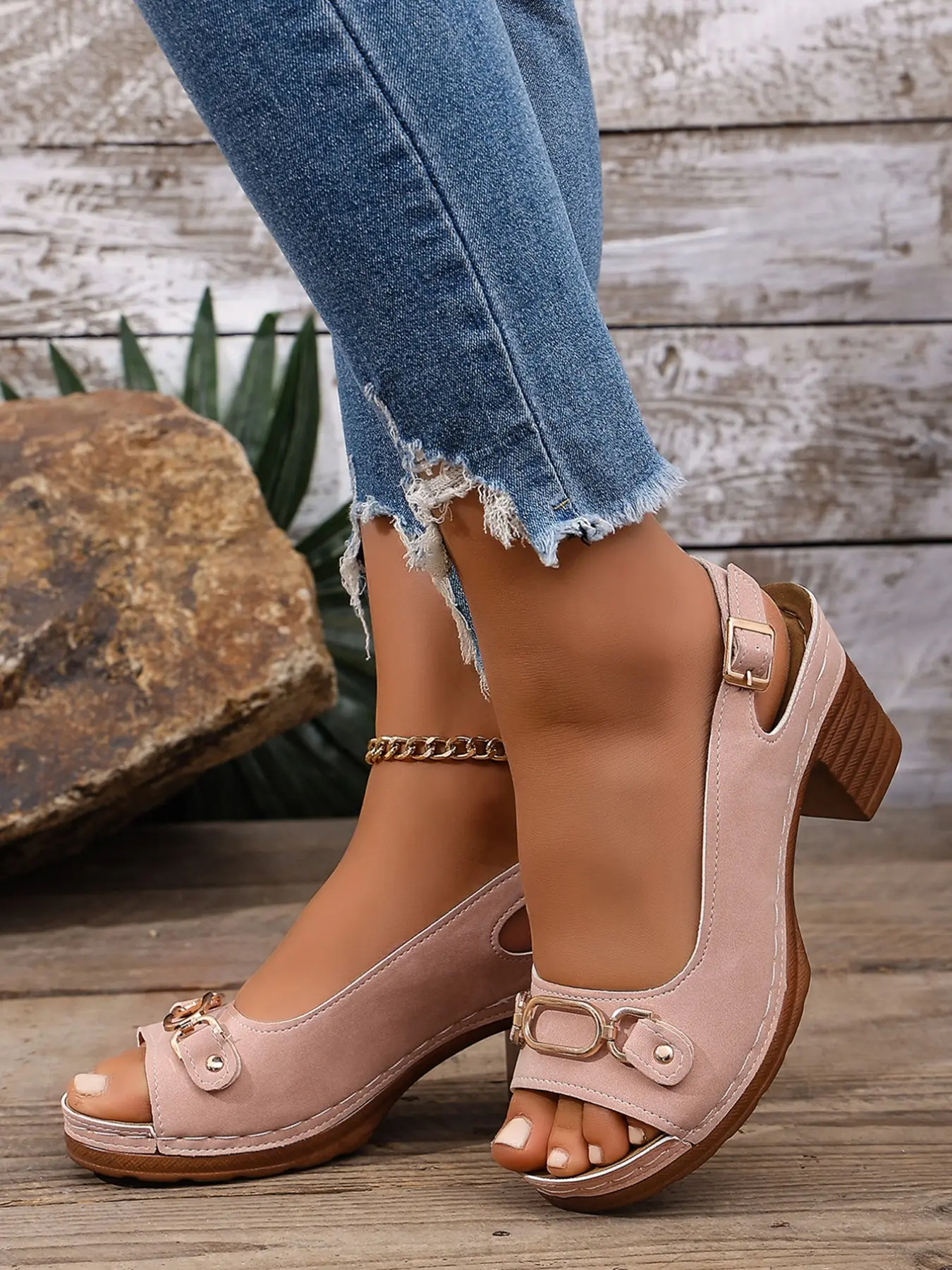 Women's Summer Retro Chunky Heel Fish Mouth Sandals, Adjustable Buckle Sandals, Peep Toe Sandals, Comfortable Thick Sole Slip-On Shoes, Casual & Versatile Open Toe Footwear