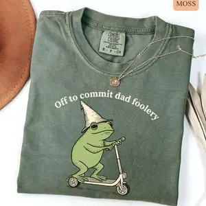 Dad Frog Comfort Colors® T-Shirt, Off to Commit Dad Foolery TShirt Funny Frog Scooter Gift For Dad Funny Dada Shirt Pregnancy Announcement Tee