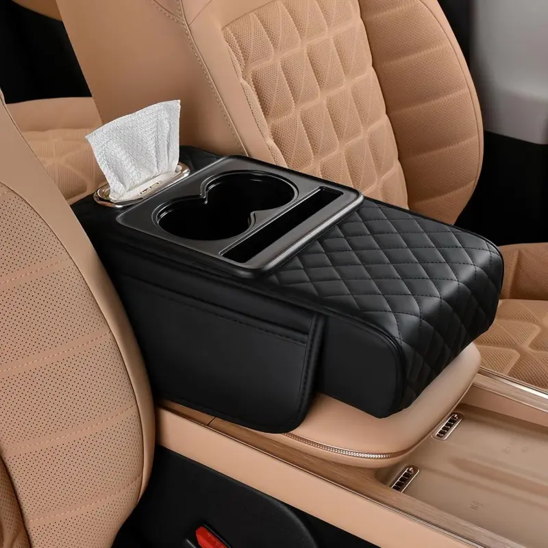 Car Center Console Cover, Leather Armrest Cover for Car, Universal Middle Console Cushion, Car Console Organizer with Storage Box, Cup Holder, Car Organizers, Car Organization Supplies, Waterproof Interior Accessories, Car Organizers And Storage Box
