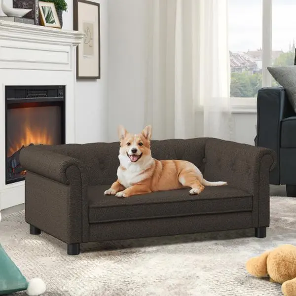 【Bellemave】Elegant Rectangle Pet Bed for Small and Medium Dogs, Durable Elevated Dog Sofa Bed, Comfortable Dog Couch, Modern and Stylish Dog Sofa for Small and Medium Dogs,Beige