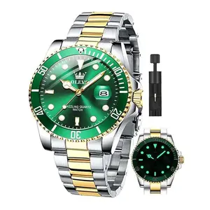 OLEVS Mens Diamond Business Dress Analog Quartz Stainless Steel Waterproof Luminous Date Two Color Luxury Casual Watch