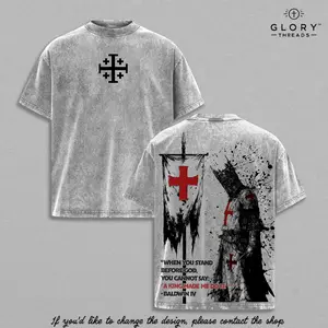 Christian Crusader Knight Vintage Washed T-Shirt | Templar Cross Medieval Warrior Graphic Tee | Baldwin IV Faith Streetwear Oversized Shirt