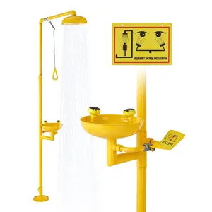 VEVOR Emergency Shower Eye Wash Station, 34.25x 15.75x 91.73 Inch 304 Stainless Steel Eyewash and Shower Combination, OSHA-Approved First Aid Eye Wash Station, for Schools, Labs, Factories, Yellow