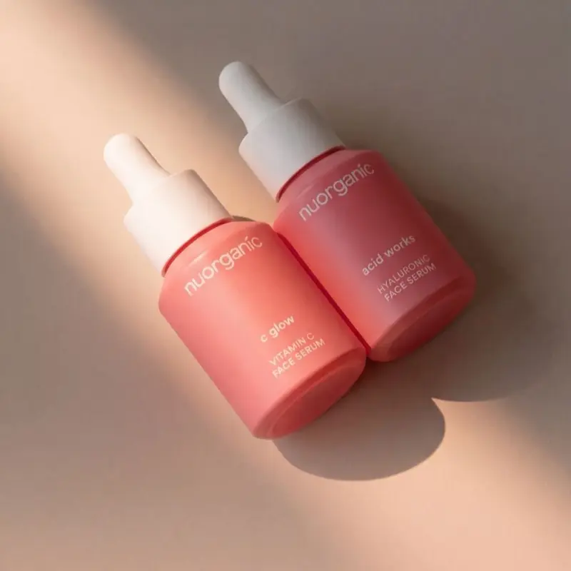 nuorganic Special edition Pink bottle bundle 2qty - C Glow Vitamin C Serum & Acid Works Hyaluronic Acid Serum for Dark Spot Correction, Brightening, and Anti-Aging.