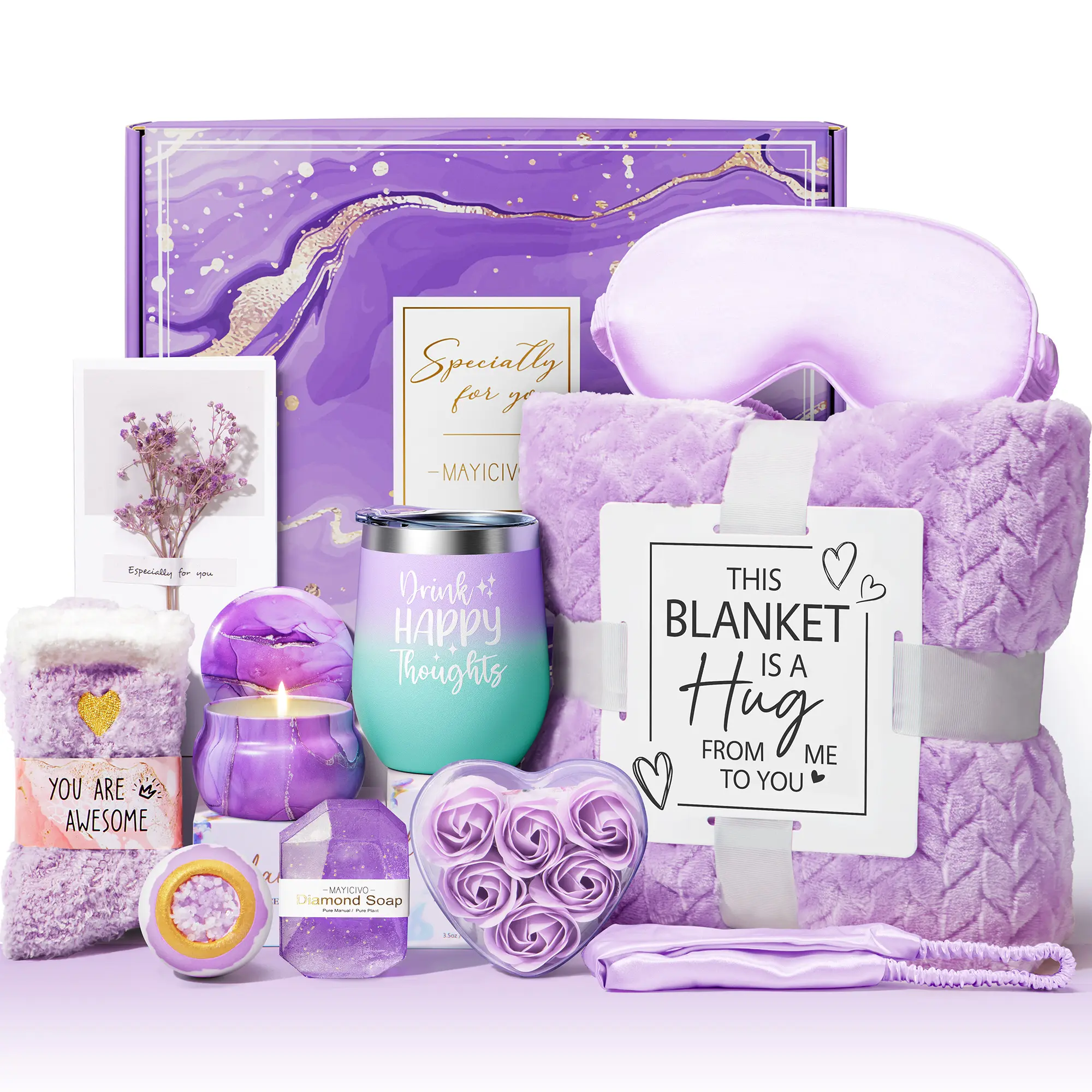 Mothers Day Gifts ideas Basket for Women Self Care Gifts Get Well Soon Gifts, Ocean Relaxing Spa Gifts Basket Care Package w/ Luxury Flannel Blanket, Unique Mothers Day Gifts for Mom Her Friend Sister Wife Grandma