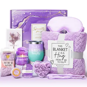 Valentine's Day Gifts ideas Basket for Women Self Care Gifts Get Well Soon Gifts, Ocean Relaxing Spa Gifts Basket Care Package w/ Luxury Flannel Blanket, Unique Mothers Day Gifts for Mom Her Friend Sister Wife Grandma