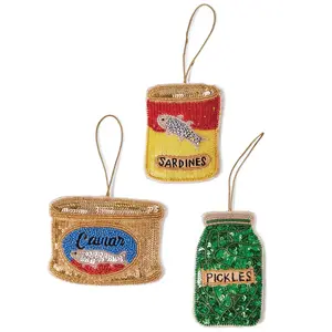 Handmade Beaded Caviar, Sardines, Pickle Ornaments | 3 Styles