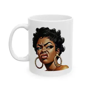 Disgusted Doll Face Ceramic Coffee Mug, 11oz 15oz Funny Meme Cup Gag Gift, 15oz Large Ceramic Coffee Cup with Durable White Finish & Comfortable