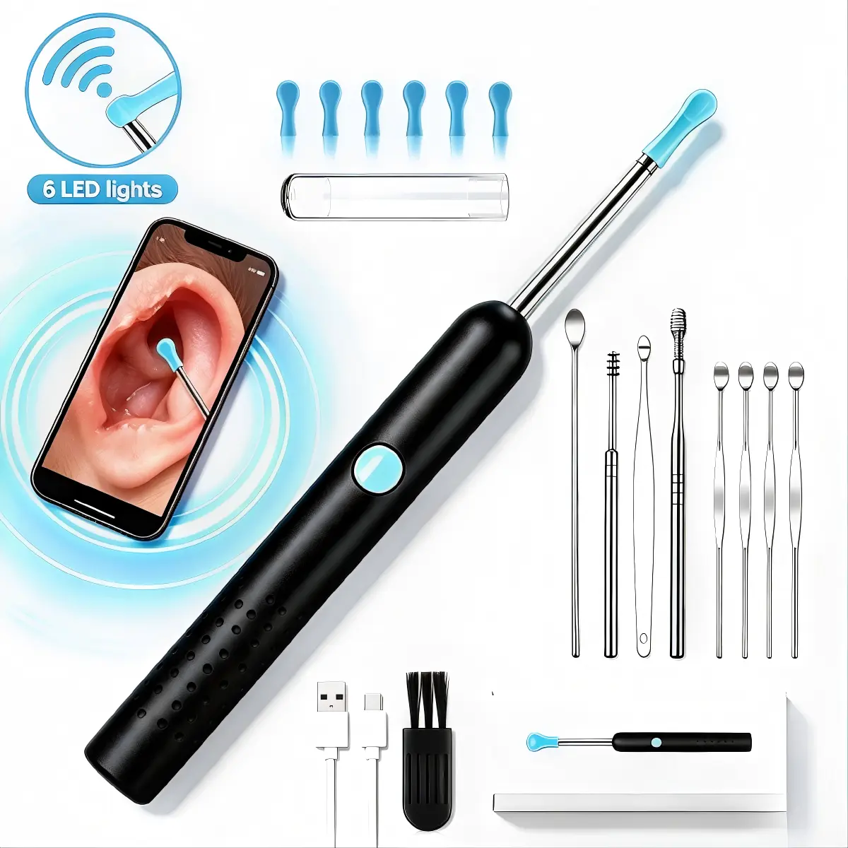 HD Wireless Visual Ear Spoon - Bluetooth WiFi Connection, Portable Household Earwax Removal Tool, IP67 Washable Camera, Photo Record Function, for Adults & Kids