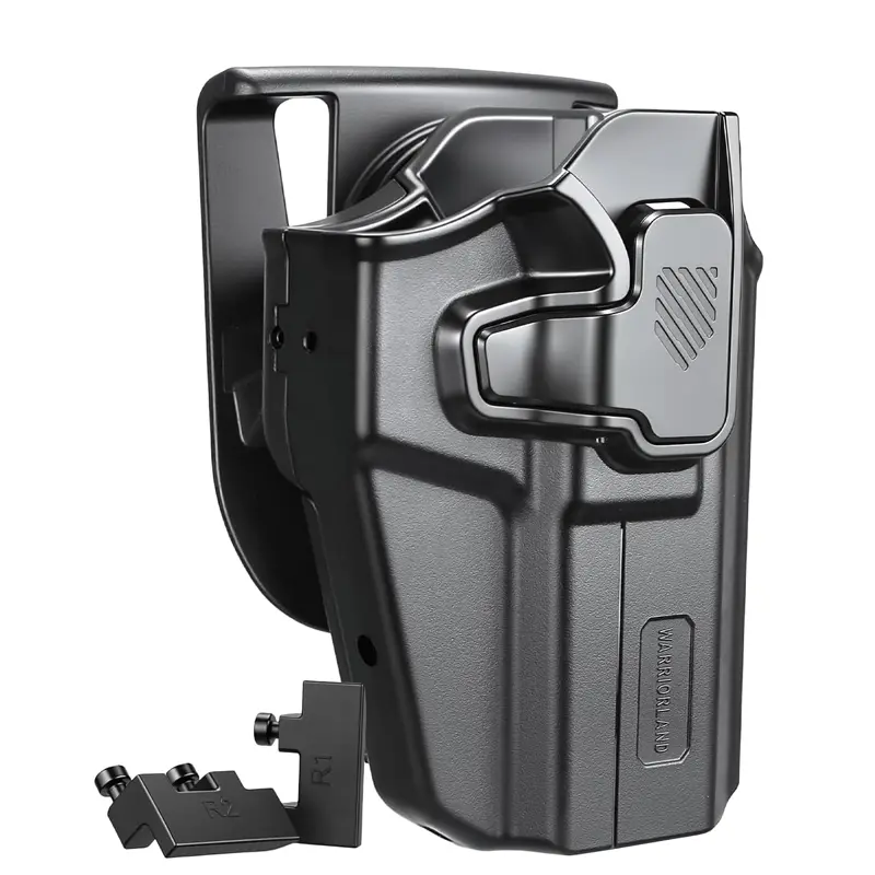 WARRIORLAND Tactical Universal OWB Holster, Right Hand Draw with Level II Retention, Optic Cut Ready, 360° Adjustable Paddle for 1.5"-2" Belts, Fits Full & Compact Pistols, Hunting, Full/Compacts, Optics Ready