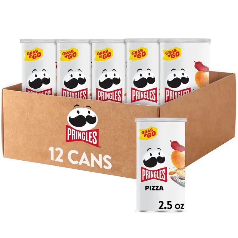 Pringles Pizza-Flavored Potato Crisps, 12-Can Pack, Convenient Lunch & On-The-Go Snacks, Never Greasy