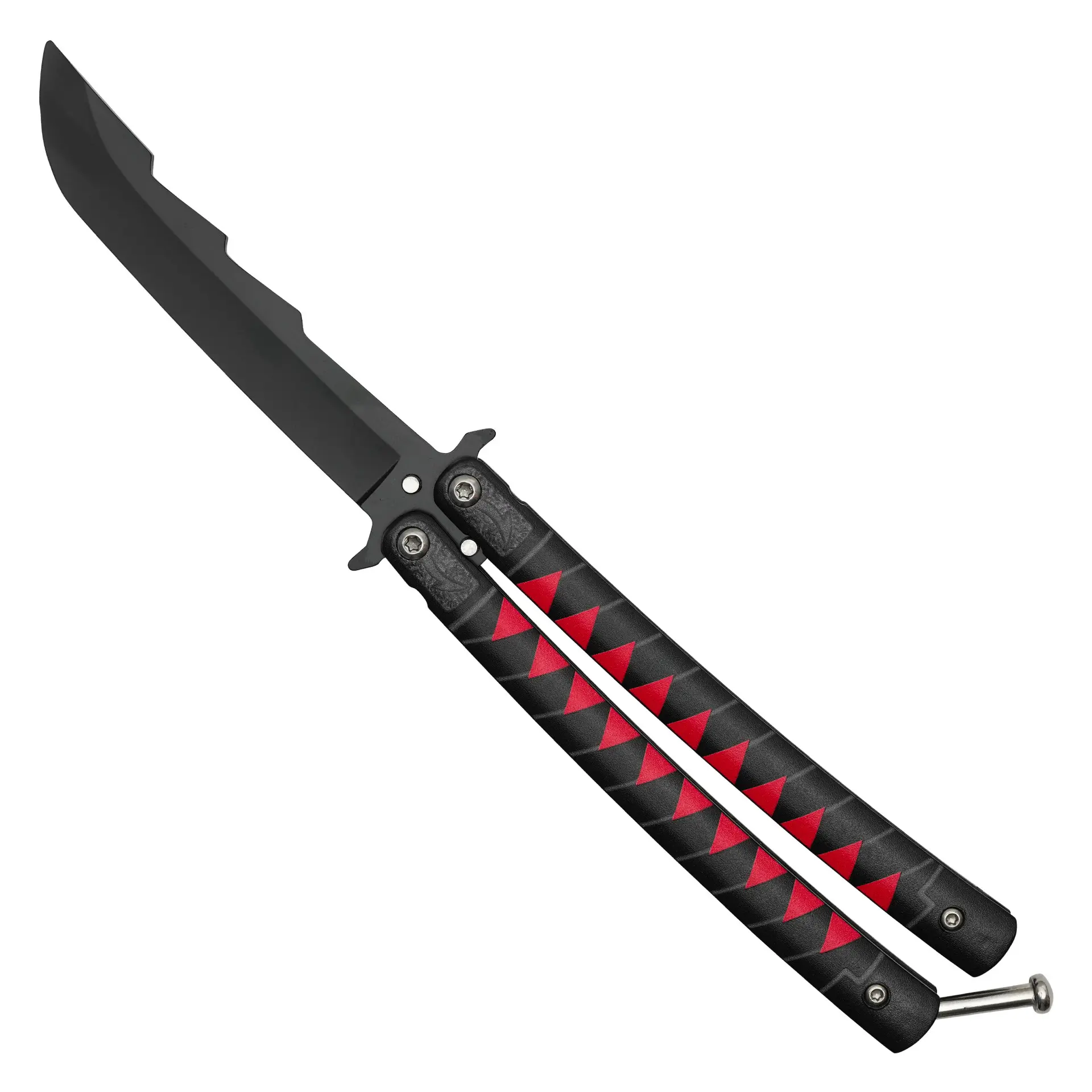Safe Butterfly Trainer – Black Blade – Red Triangle Handle – Balisong Practice Trainer – Anime Inspired – Martial Arts Training – Flipping Skill Trainer – Collector Gift