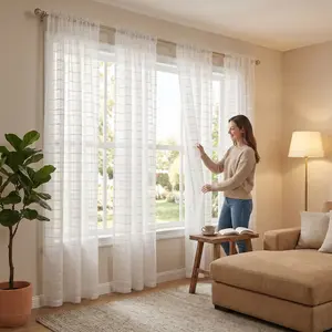 Curtain Club 4 Panels 34x95inch Plaid voile Sheer Curtains, Are Perfect For Decorating Your Living Room And Bedroom FT0066,Sheer,Woven,Rod,Pocket,Curtains