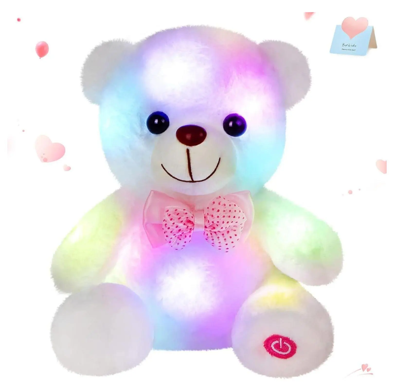 LED Teddy Bear Stuffed Animal - 8 Inch Glow Bear Night Light - Soft Plush Toy for Girls, Mom - Birthday & Christmas Gift - White