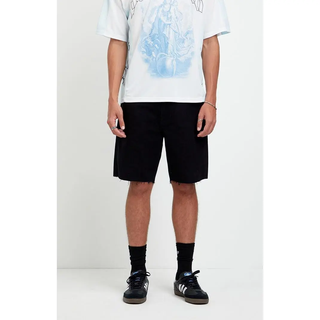 Pacsun Men's Harrison Cutoff Baggy Jean Shorts Stretch Black Pacsun Men's Harrison Cutoff Baggy Jean Shorts Stretch Black