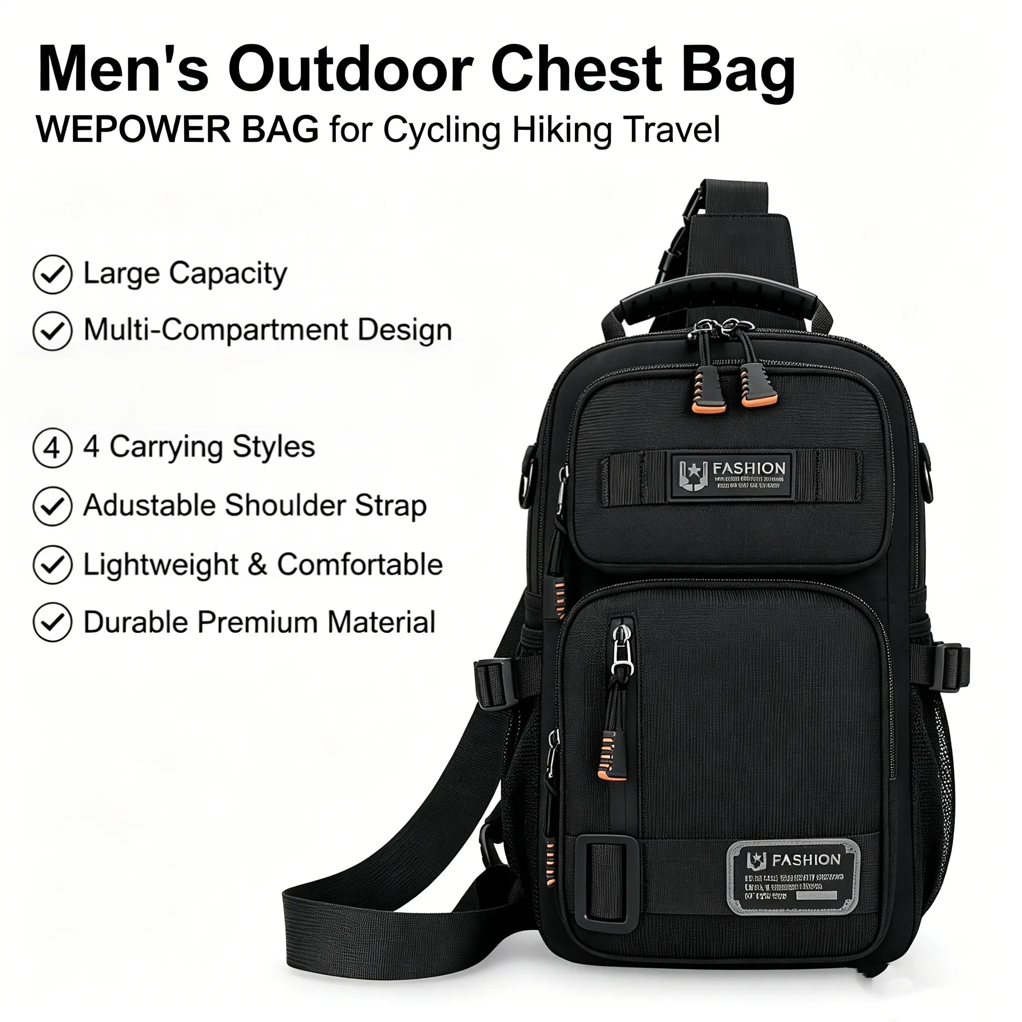 Tactical Crossbody Bag for Men, Lightweight Multi-Pocket Shoulder Sling Bag with an Adjustable Strap for Outdoor Travel & Daily Use, Adjustable Strap Bagcrossbody tactical, Adjustable Strap Bag, Zipper Shoulder Bag