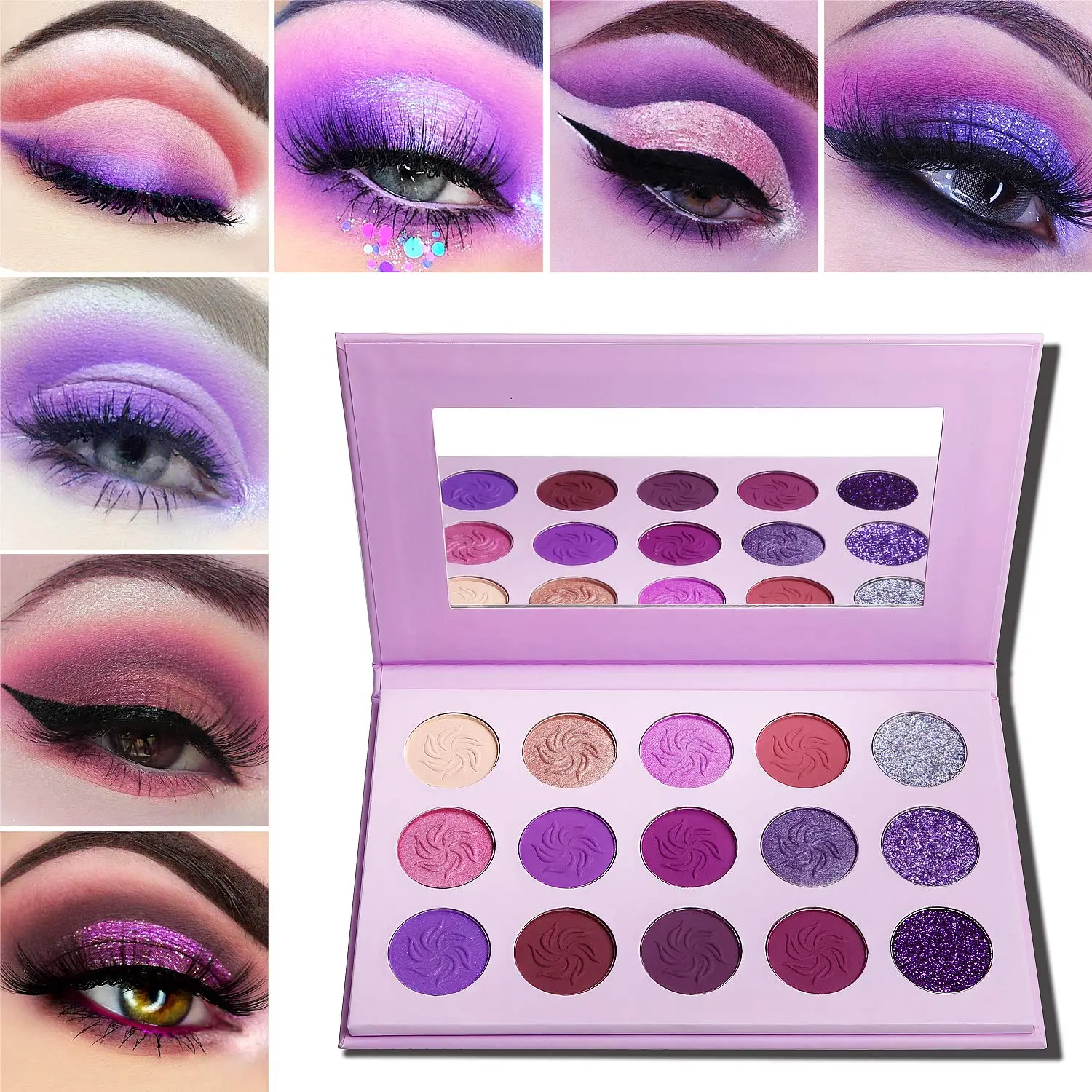 9 Colors Purple Glitter Eyeshadow Palette, Lavender Violet Purple Pink Glitter Metallic Shimmer Sparkly Eye Shadow Palette Makeup for Older Women Blue Eyes, Highly Pigmented Waterproof eyeshadow