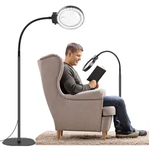 10X 30X Large Floor Magnifying Glass with Light and Stand,36 LED Flexible Gooseneck Magnifying Lamp, Adjustable Brightness Large Lighted Magnifiers for Reading,Sewing,Crafts,Painting,DIY,Close Work