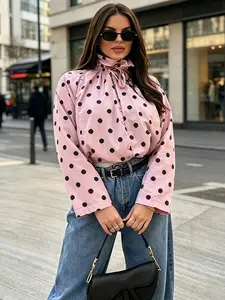 Women Chic Casual High Street Jacket Fashion Women Long Sleeve Polka Dot Jacket Single Breasted High Collar Short Lady Coat Womenswear Tops