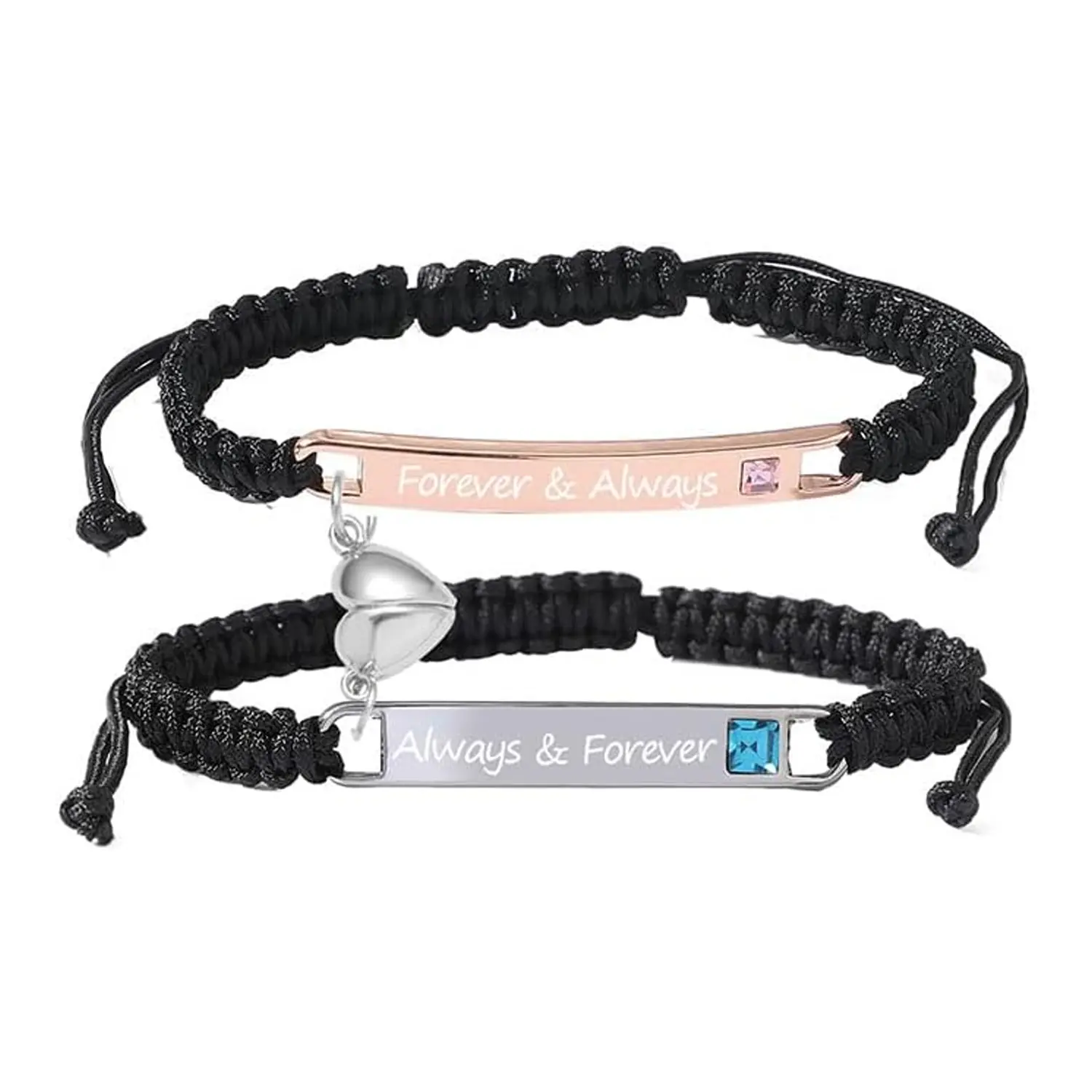 Soulmate Matching Heart Couple Bracelets, Forever Companion Pink Promise Bracelets, Long Distance Relationship Jewelry, Romantic Valentine Birthday Gift for Him & Her