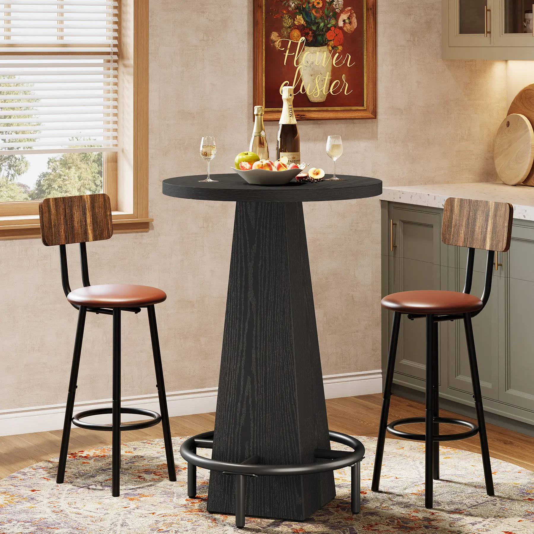 Tribesigns Bar Table, 37.4" High Round Pub Table for Small Bars, Dining Room, Kitchen, Black (Only Table) backtoschool
