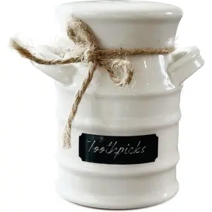 Ceramic Toothpicks Holder (White) Rustic Style Kitchen Decor for Storage, Perfect Tooth Picks Case Gift - Decorative Toothpick Holder Dispenser and Tooth Pick Holder Container for Home & Kitchen Decor