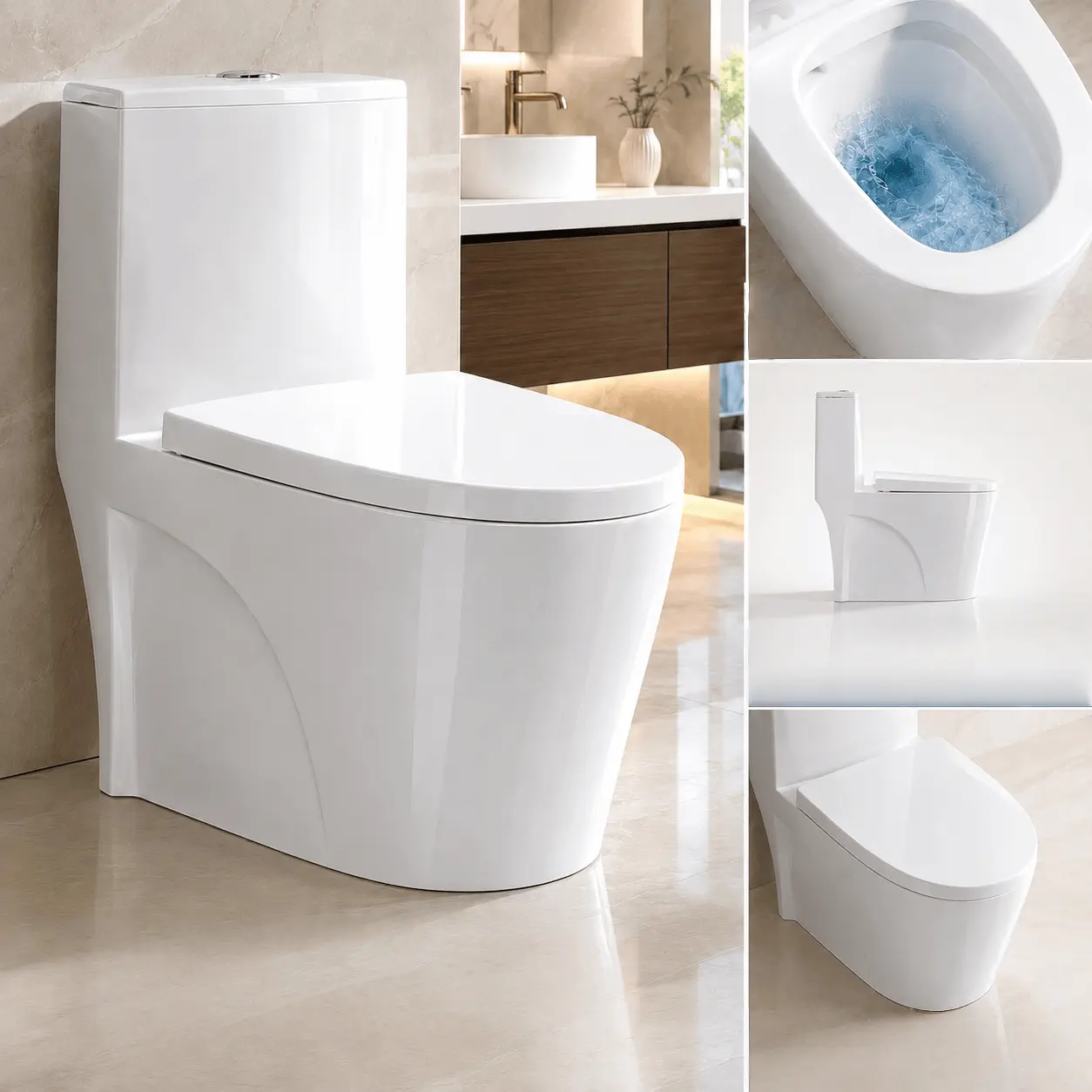 2-Piece Skirted Water-Saving Toilet with Tank, White Elongated Comfort Height Bathroom Commode, 1.28 GPF Dual Flush, Soft-Close No-Slam Lid, Modern Home Bathroom Fixture for Upgrade