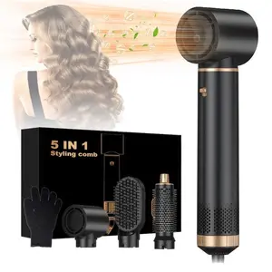 Five-In-One Hair Dryer, Us Plug Ionic Technology, Straight & Curl Dual Use, Fast Drying, Suitable for Straight, Wavy, Curly Hair