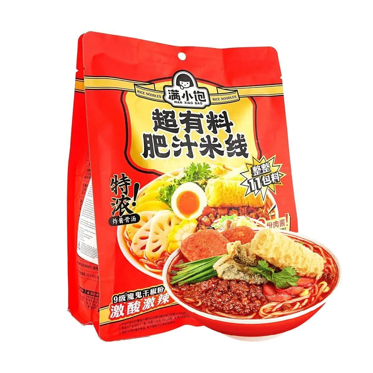 ManXiaoBao Super Loaded Fat Noodle Rice Noodles 457g - Double Ingredient Pack, Rich Flavor, Instant Meal