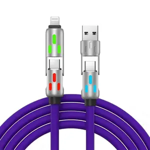 240W 4-in-1 Fast Charging Cable with LED Light, Multi Charger Cord with USB C/Lightning, Super Fast Charge Compatible with iPhone 17 16 Pro, Samsung, MacBook