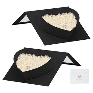 2pcs 8x6x2"Cardboard Heart Shaped Mache Flowers Packaging Strawberries Sweets Gift Box with Clear Lid Set of 2(Black, Heart Shaped)