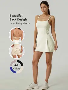 Women's Tennis Dress with Shorts Spaghetti Strap Backless A-Line Fit Comfortable for Workouts & Casual Outings Machine Washable Spaghetti Strap Design