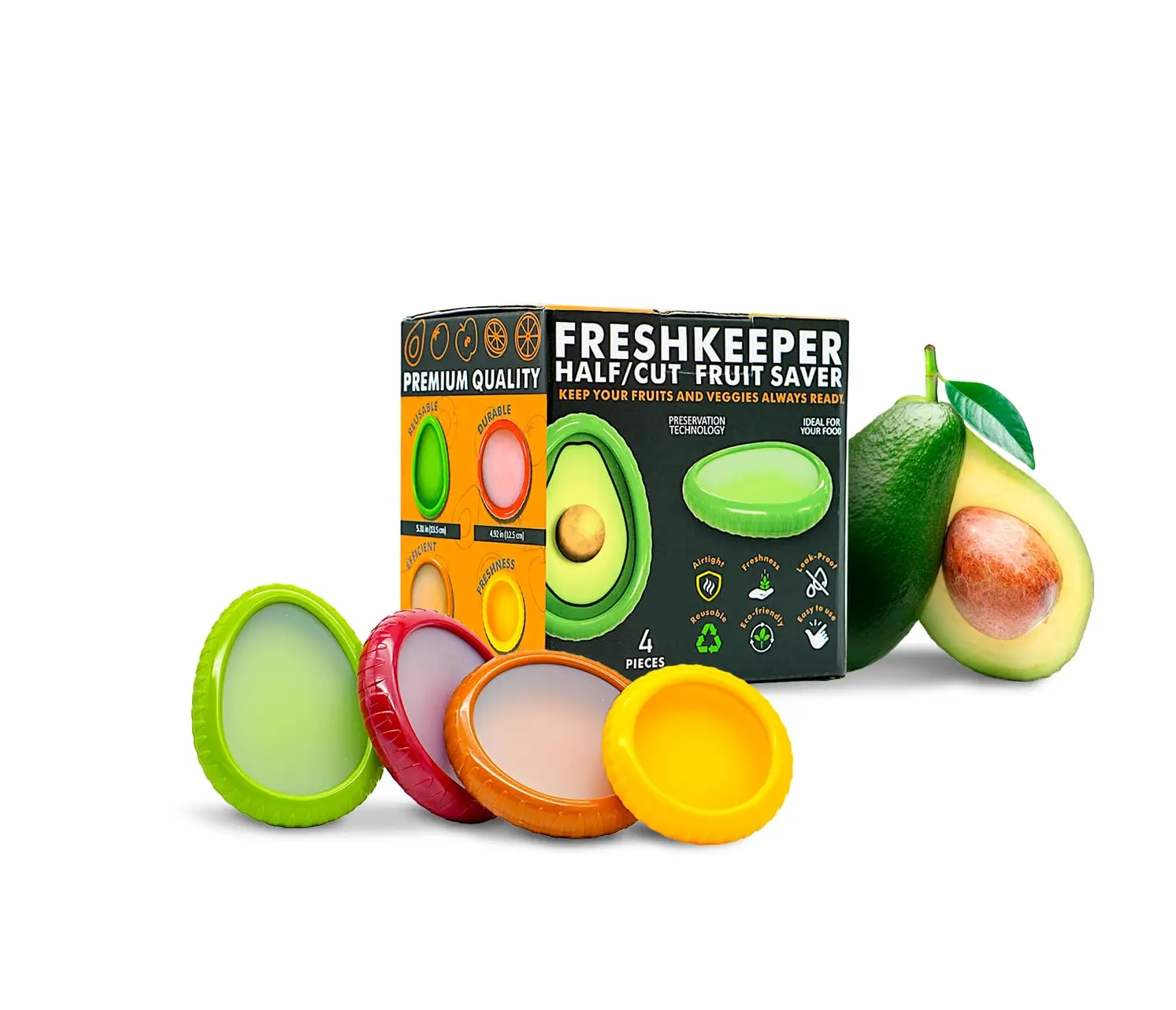 Avocado Saver & Onion Storage – Set of 4 BPA-Free Food Containers with Silicone Lids – Reusable Fruit and Veggie Savers, Fresh Pods for Food – Perfect for Tomato Holder, Garlic, Lemon & More